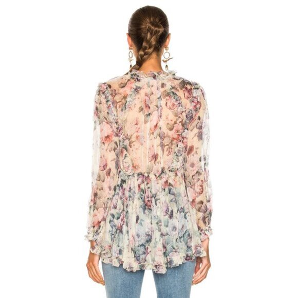 Zimmermann Jasper Floral Ruffle Sheer Blouse Top Size 1 Small b113E - Picture 5 of 10
